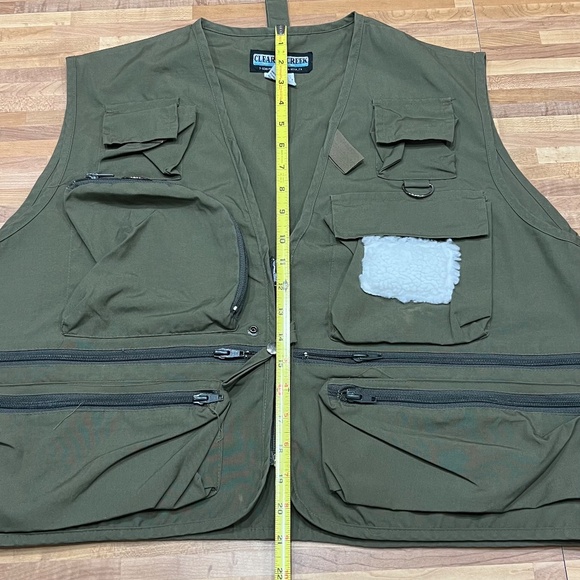 Clear Creek Fishing Vest Mens XL Fly Patch Olive Green Cargo Zip Pockets - Picture 8 of 9